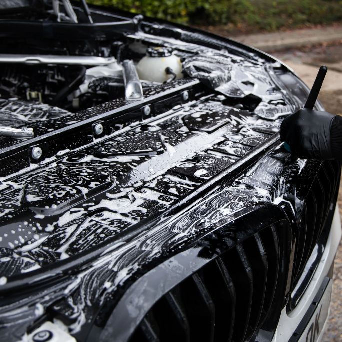 Showroom-clean engine bay after detailing
