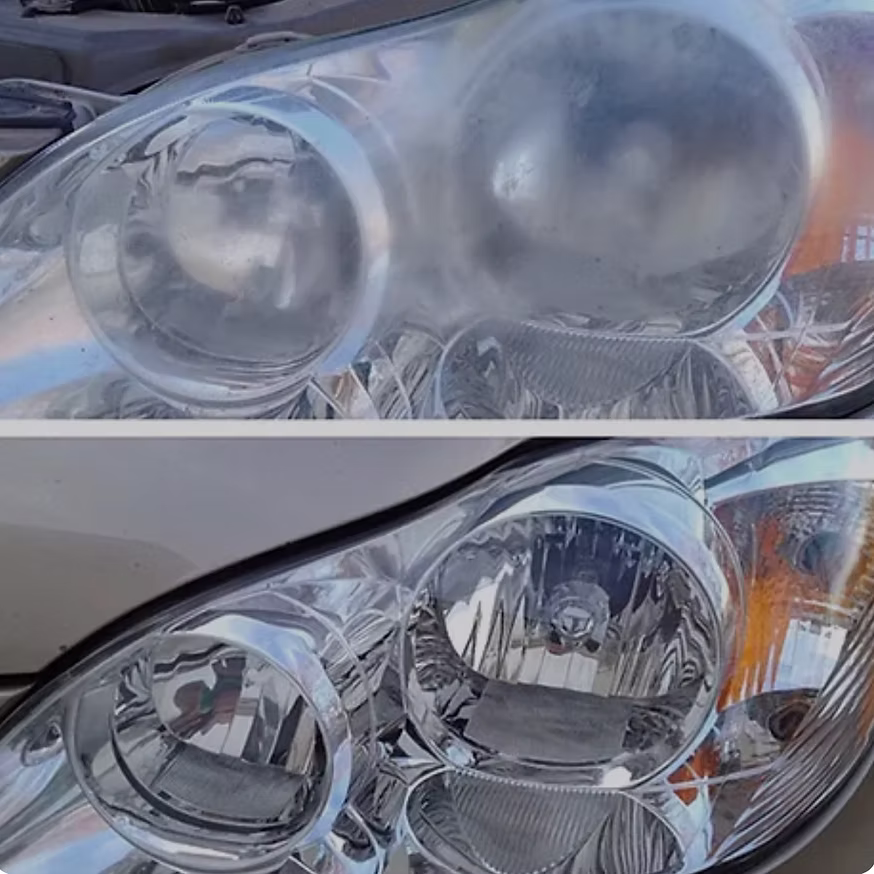 Headlight restoration showing crystal clear lens