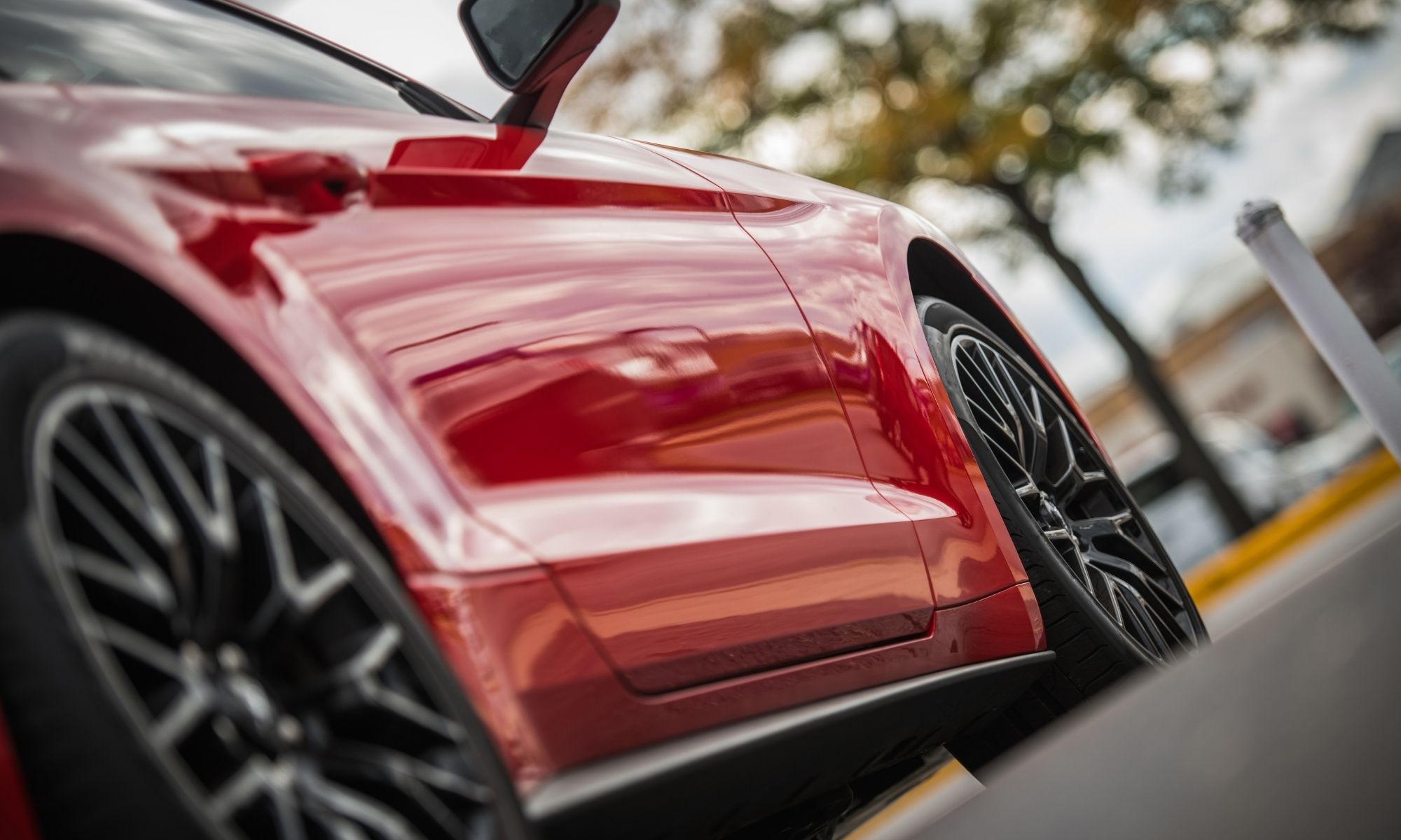 Red car with glossy paint finish